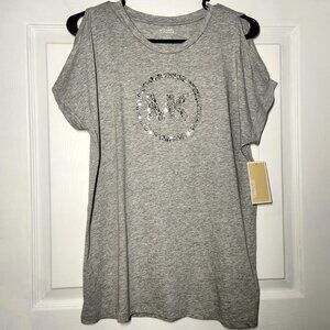 NWT: Michael Kors Cold-Shoulder MK Logo Top – Size Medium.